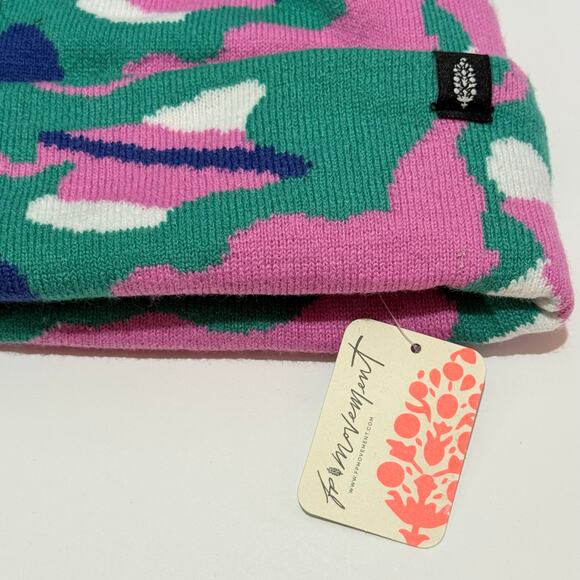 Free People Movement Jumping Jacquard Beanie, Green / Pink / Blue / White - Picture 2 of 5